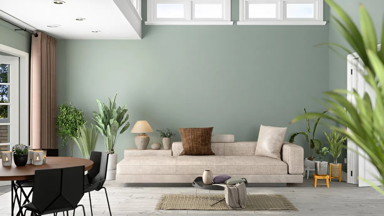 Soft neutral color palette expanding space in the living room by an interior painter in Ashland, MA